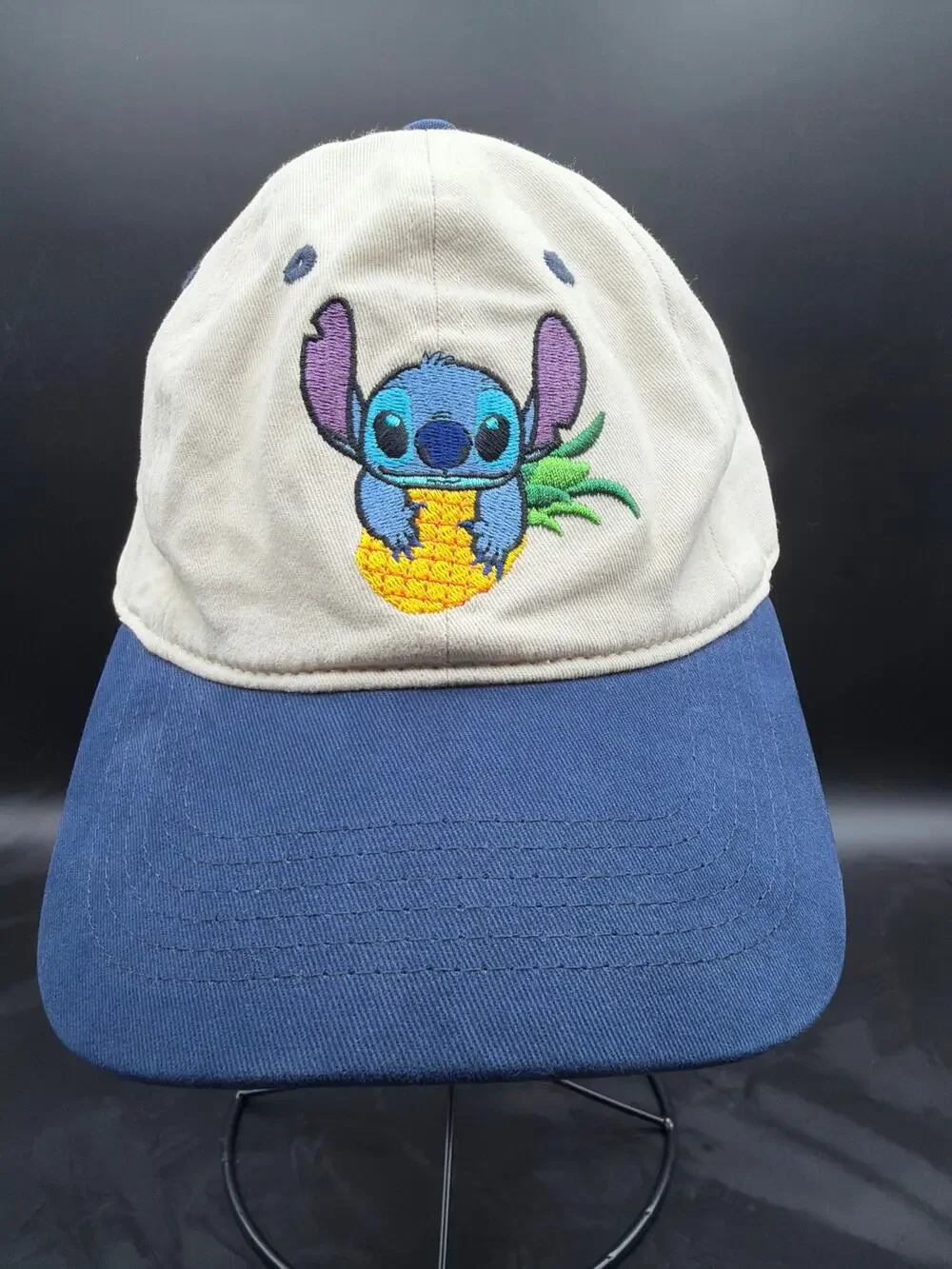 Disney Stitch Pineapple Embroidered Two Tone Adjustable Dad Hat Adult Cotton Cap